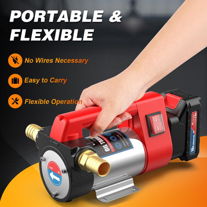 Mxmoonant Draadloze elektrische dieselpomp, zelfaanzuigend, draagbaar, 50 l/min, 260 W, 4200 rpm, 4 kg, met 2 x 2000 mAh lithium batterij, voor diesel, kerosine