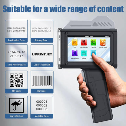 Draagbare handheld printer BT-HH6210B 25,4 mm draagbare inkjetprinter met sneldrogende inktpatronen voor datum, chargenummer, QR-code barcode