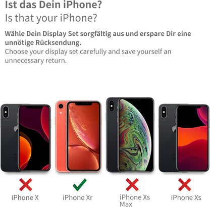 GIGA Fixxoo Display set compatibel met iPhone XR, reparatieset compleet zwart, reservebeeldscherm, Retina LCD glas met touchscreen, incl. geïntegreerde frontcamera & gereedschap