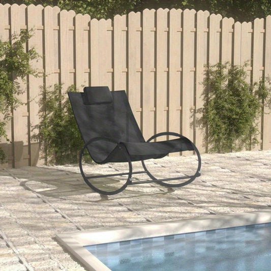 Lounge Chair with Cushion Made of Steel And Textilene in Black, Suitable for Balconies, Terraces, Backyards, Pools, And Beaches.
