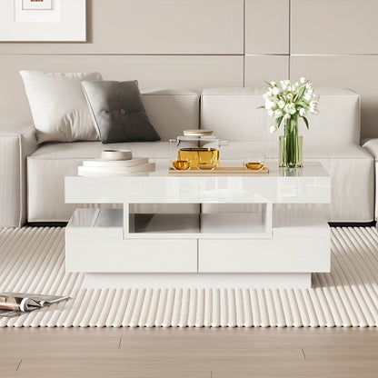 Salontafel – Koffietafel – Bijzettafel – Opbergtafel – Witte Tafel – Metalen Frame – Ruimtebesparend Ontwerp
