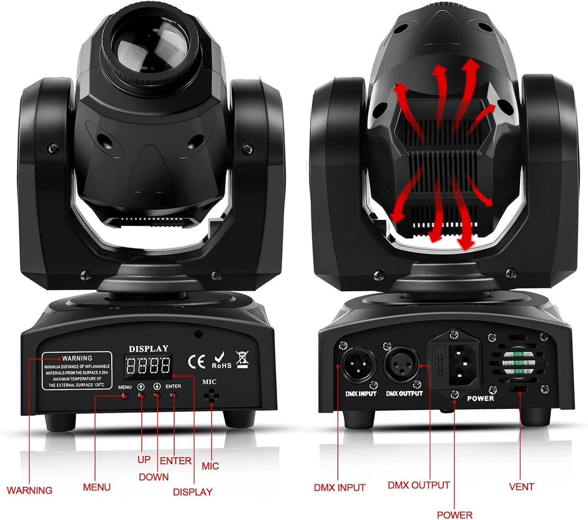 Lyre LED 50W Movable Head with Remote Control, DMX 512, Discovery Light, DJ, Light, 8 Gobos, 8 Colours, Sono/Car/Master Slave/Strobe for DJ, Evening, Party, KTV Bar, Club - QUORE