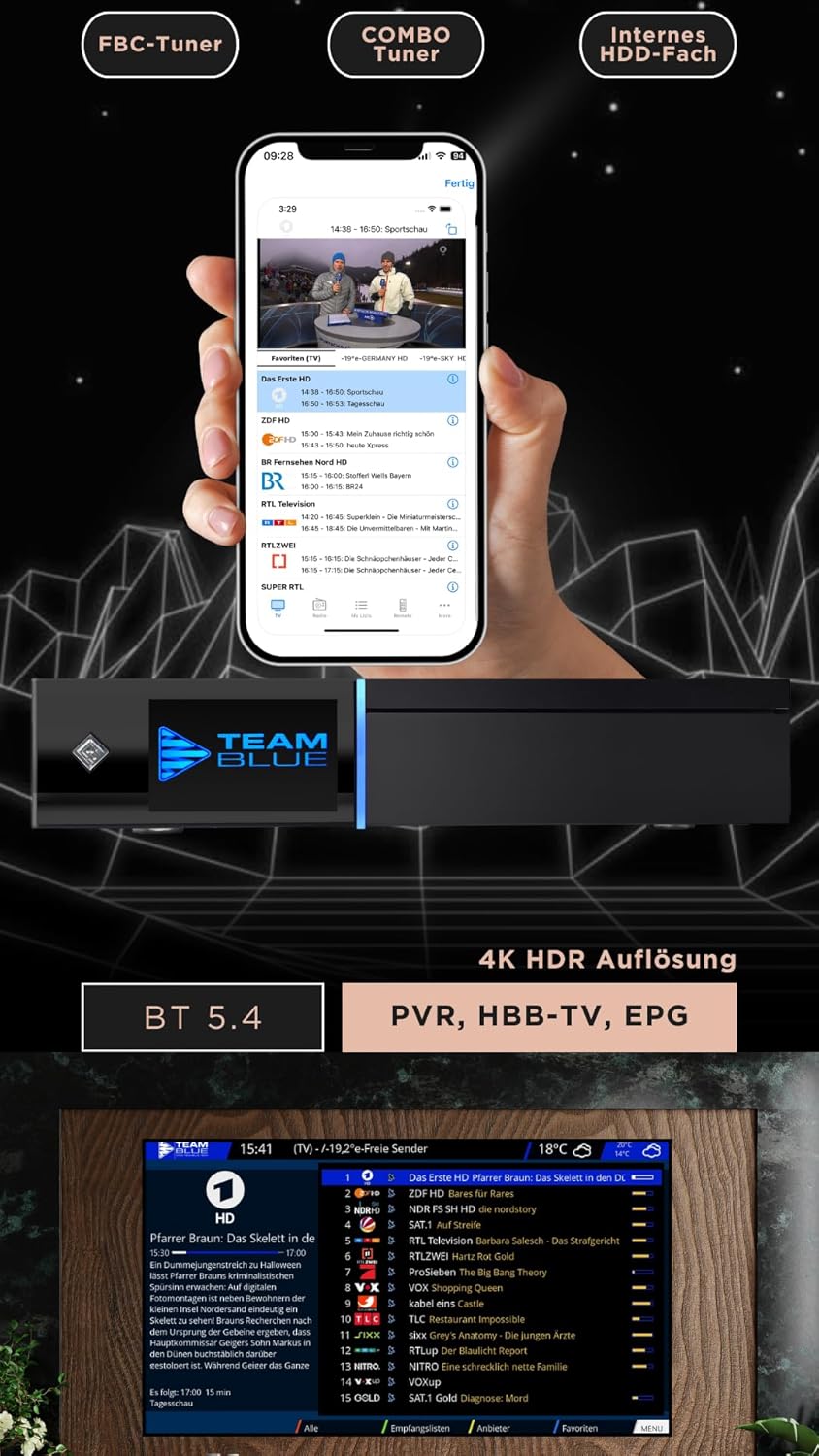GigaBlue UHD Quad 4K Pro – PVR-ontvanger met HBB-TV, Bluetooth 5.4, 2 x FBC DVB-S2 tuner, Gigabit LAN (zonder HDD)