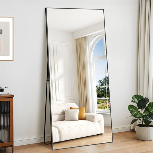 Vloerspiegel – Full Body Spiegel – Staande Spiegel – Grote Spiegel – Zwarte Spiegel – Extra Groot 193 x 86 cm – Ultradun Aluminium Frame – Vrijstaand en Ophangbaar