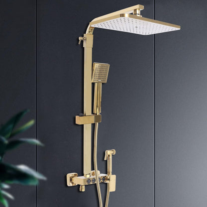 Douche Set – Doucheset – Handdouche – Douchekop – Sproeipistool – Goudkleurig – Verstelbare Hoogte 80-120 cm – Vacuüm Goudcoating & Roestvrij Materialen