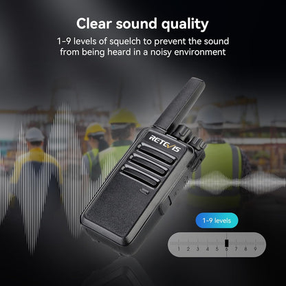 Retevis RT668 Walkie Talkie, PMR446 Licentievrij 16 Kanalen, Walkie Talie set met Oordopjes, Handsfree VOX, CTCSS/DCS, Squelch TOT Scan, Hotel, Familie, Portofoon Oplaadbaar (Zwart, 4 Stuks)