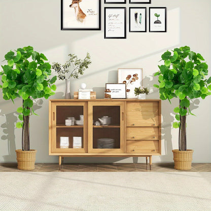 Artificial Plant 110 Cm, Artificial Plant Ornamental Apple Tree, Artificial Tree with Pot, Green Plants with Realistic Leaves & Wooden Trunk, Decorative Plant Houseplant for Home Office, Green