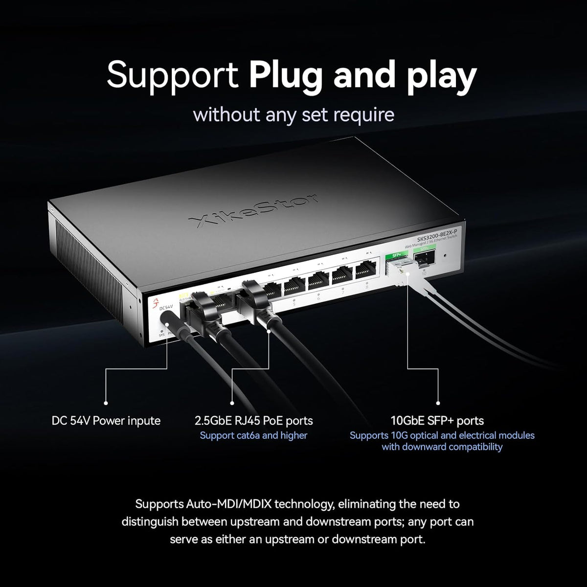 8-Port 2.5G Unmanaged PoE+ Ethernet Switch, IEEE 802.3af/at PoE 100W, Fanless 2.5Gb Netzwerk-Switch für AP, VoIP-Telefon, IP-Kamera, NVR