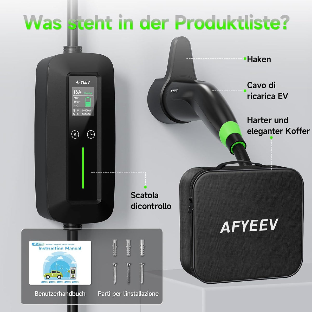 Type 2 oplaadkabel 11 kW, 3-fase, 7 m, 6-16 A, mobiel Wallbox laadstation met CEE-stekker, instelbaar laadvermogen EV oplader voor IEC 62196-2