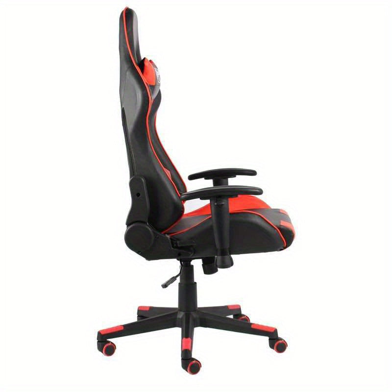 Ergonomic Red & Black Gaming Chair with PVC Faux Leather-Like Upholstery - Adjustable, Rotatable, Comfortable Office & Gaming Room Chair with Polyester Filling, Easy Wipe Clean, Manual Recline Mechanism gaming pc
