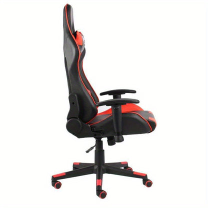 Ergonomic Red & Black Gaming Chair with PVC Faux Leather-Like Upholstery - Adjustable, Rotatable, Comfortable Office & Gaming Room Chair with Polyester Filling, Easy Wipe Clean, Manual Recline Mechanism gaming pc