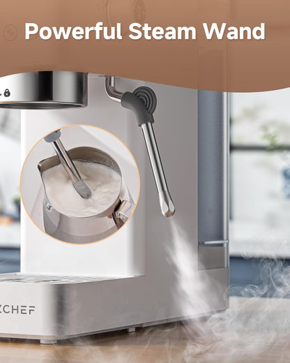 AMZCHEF Zeefdragermachine, 20 bar, espressomachine met professionele melkopschuimer, klein koffiezetapparaat, espresso voor cappuccino, latte en macchiato, 1,5 l watertank, wit