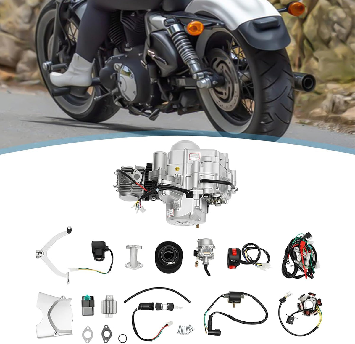 125cc 4 hub starter motor air cooled engine kit semi-car electric start 3+1 reversible suitable for Go Kart ATV Quad Buggy Dirt Bike - QUORE