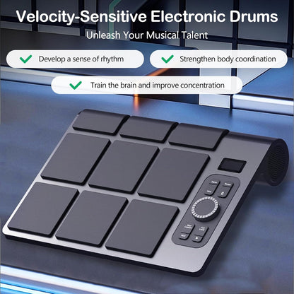 Draagbaar Elektronisch Drumstel – Elektronisch Drumstel – Digitale Drumset – Elektrische Drumkit – Tafel Drumstel – 9 Gevoelige Pads – Ingebouwde Stereo Luidsprekers