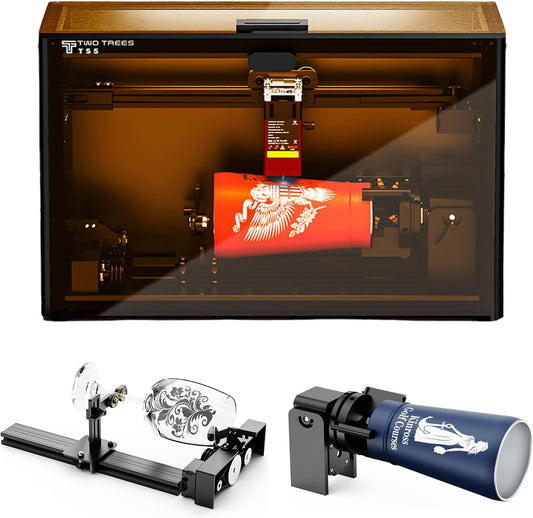 Twotrees TS5 roterende lasergraveermachine voor bekerflessen, voorgemonteerde CNC-machine voor het graveren van rond object op hout, metaal, glas