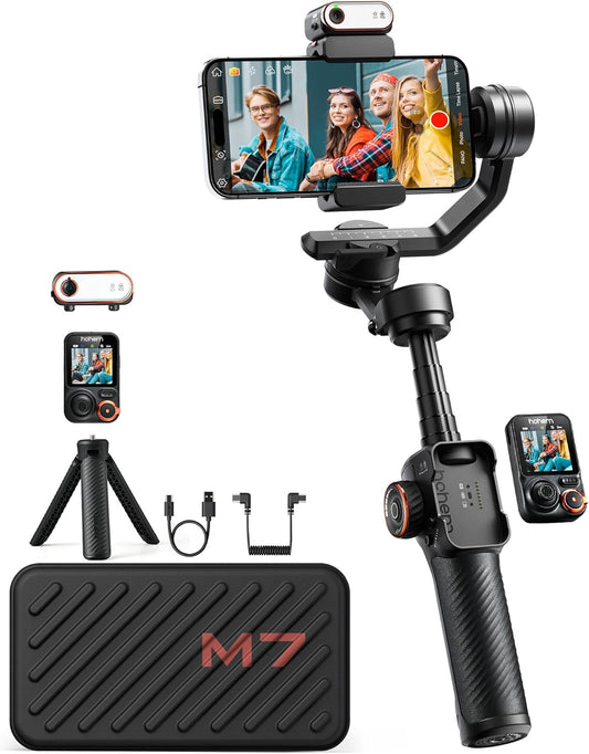 hohem iSteady M7 Gimbal Smartphone, cardanstabilisator met AI-tracking, afneembare 1,4 inch touchscreen-afstandsbediening, geïntegreerde verlengstang, vullicht voor video, YouTube