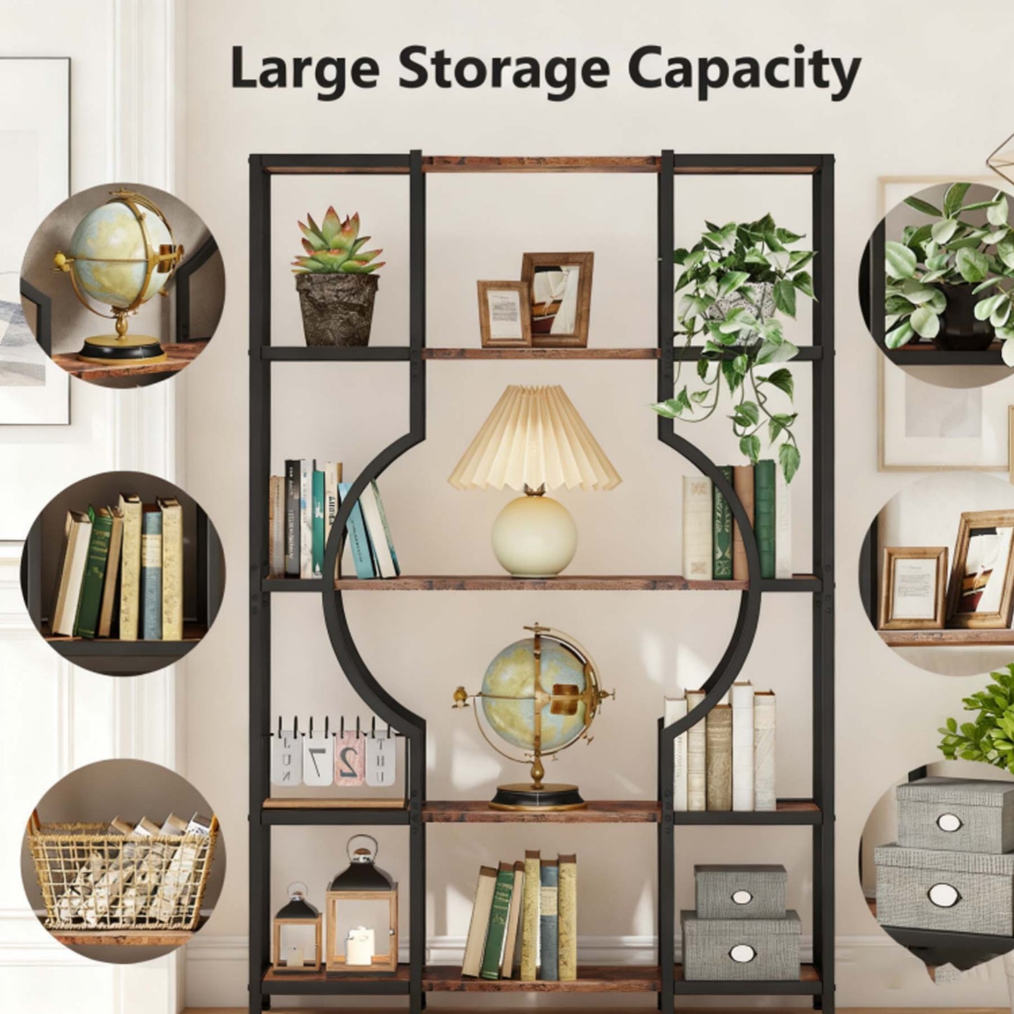 Boekenkast – Boekplank – Boekenrek – Kasten – Vakkenkast – 5-Laags Vintage Design – Hout Metaal Bruin