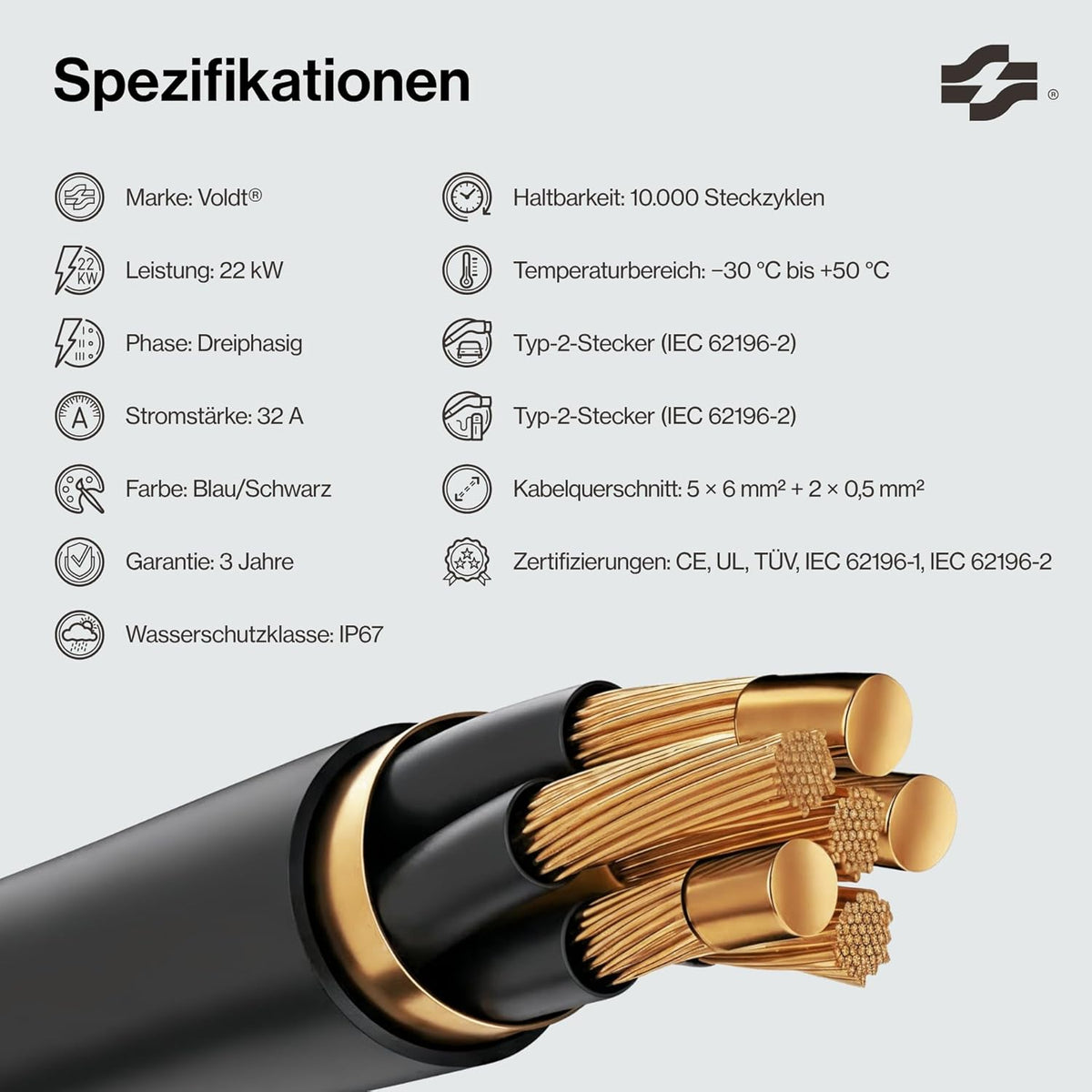 Type 2 Oplaadkabel – EV Laadkabel – Elektrische Auto Kabel – PHEV Oplader – Mode 3 Oplaadkabel – 22 kW 32A Driefasig – IP67 Waterdicht & Duurzaam