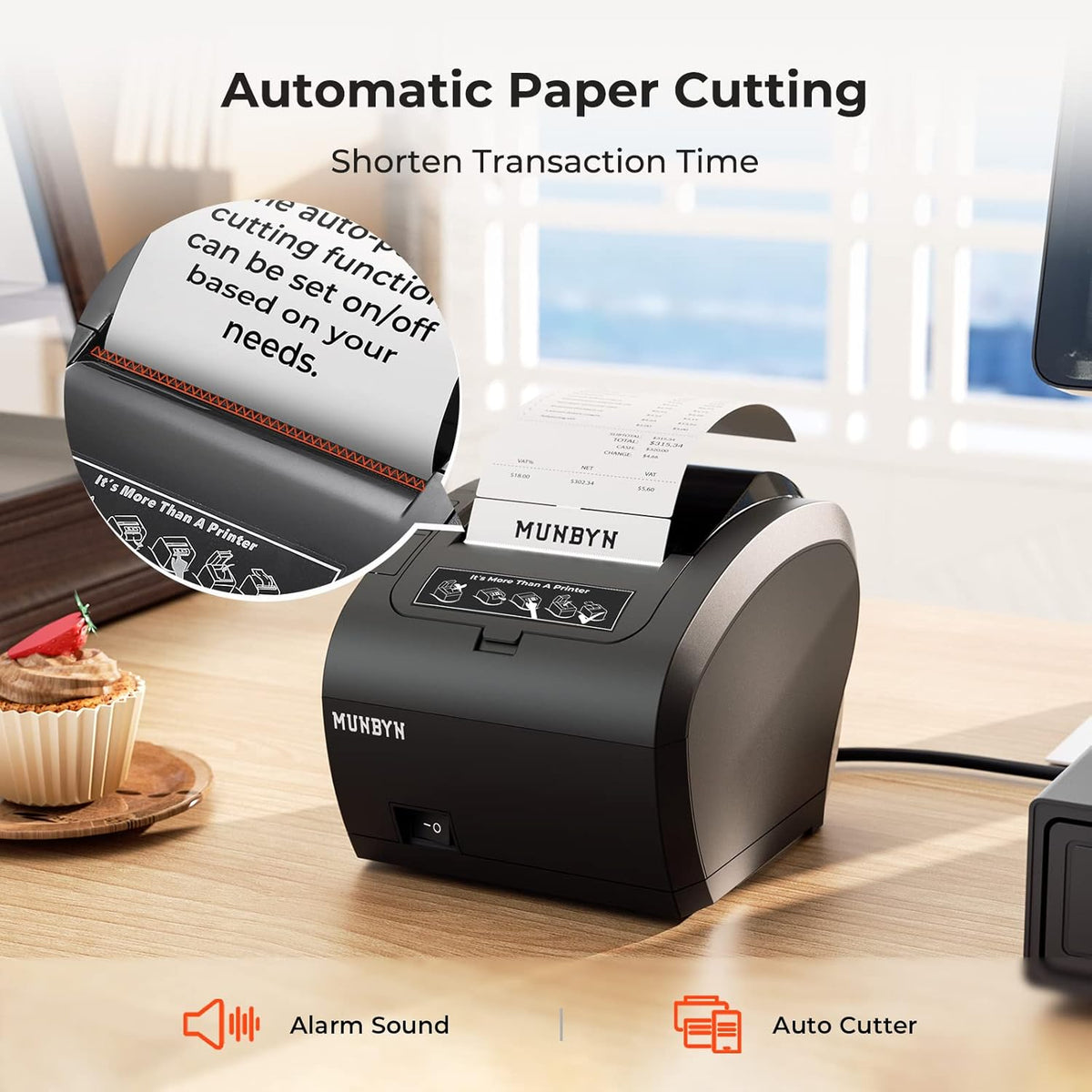 MUNBYN WiFi Ontvangstprinter met USB-poort, 80mm POS-printer Werkt met Square Mac Windows Chromebook Linux Kassalade, ESC/POS, Hoge Snelheid Auto-Cutter Wandmontage Ondersteuning, Zonder LAN
