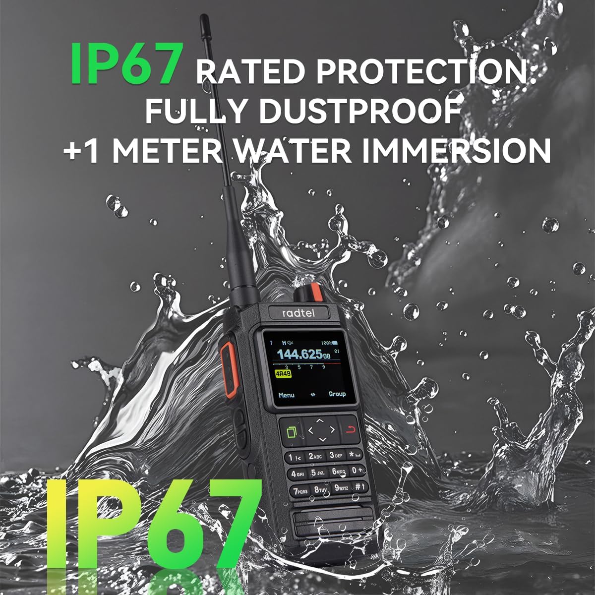 Radtel RT-660 IP67 GPS Bluetooth dual-band VHF/UHF portofoon met APRS, SATCOM, KISS, TNC, SMS-functie, luchtverkeersscanner, NOAA-weerwaarschuwingen en oplaadbare USB-C-batterij