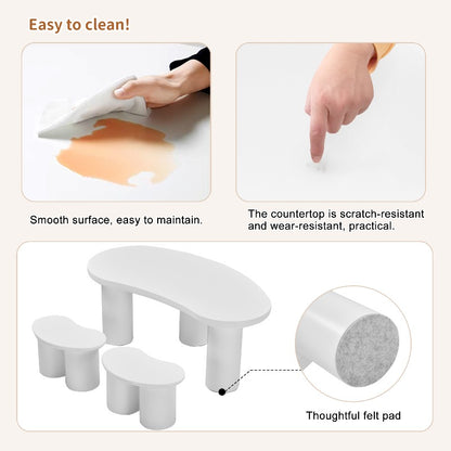 Crescent Moon Salontafel – Halvemaan Tafeltje – Bijzettafel – Sofa Tafel – Woonkamer Meubel – Wit MDF Blad – PVC Poten – Compact & Geen Montage
