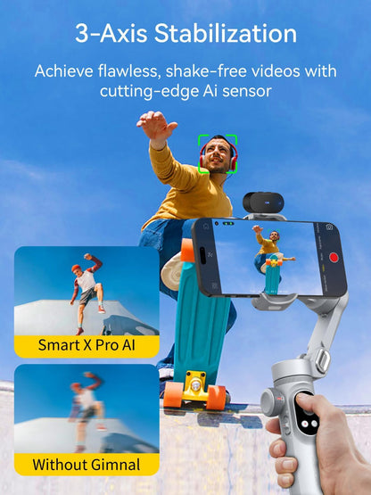 AOCHUAN 3-assige telefoon gimbal, gimbal stabilisator voor iPhone w/AI Vision Sensor, draagbaar voor iPhone/Andriod, telefoonstabilisator ingebouwd vullicht Perfect voor TikTok YouTube-Smart XPro AI