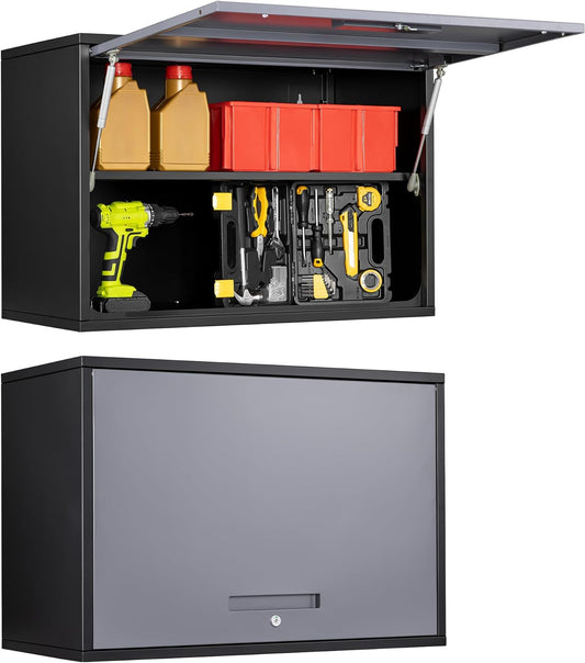 Hangkast – Werkplaatskast – Gereedschapskast – Wandkast – Metalen Kast – Afsluitbaar – Staal – 55 x 80 x 40 cm – Ruimtebesparend Klapdeursysteem - QUORE
