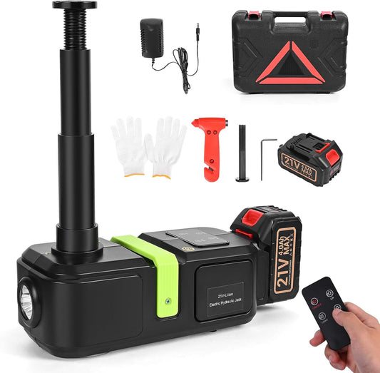 Elektrische krik, 21 V, 5 T hefgereedschap met 4000 mAh accu, waarschuwingssymbool en ledlicht, 150-540 mm hefhoogte, geschikt voor auto's, SUV, limousine, MPV, vrachtwagen en