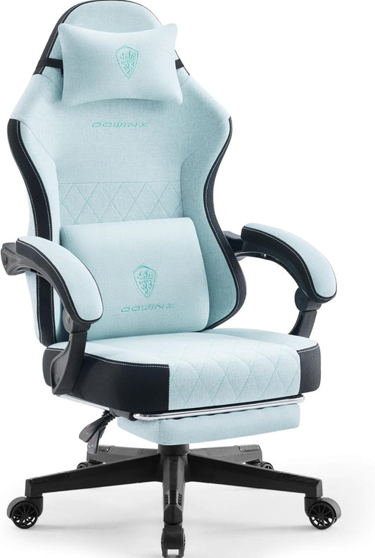 Dowinx Gaming Chair Fabric with Spring Cushion Lumbar Support Office Chair with Footrest Adult Ergonomic Gaming Chair Large Tall Office Gaming 135kg Aqua - QUORE