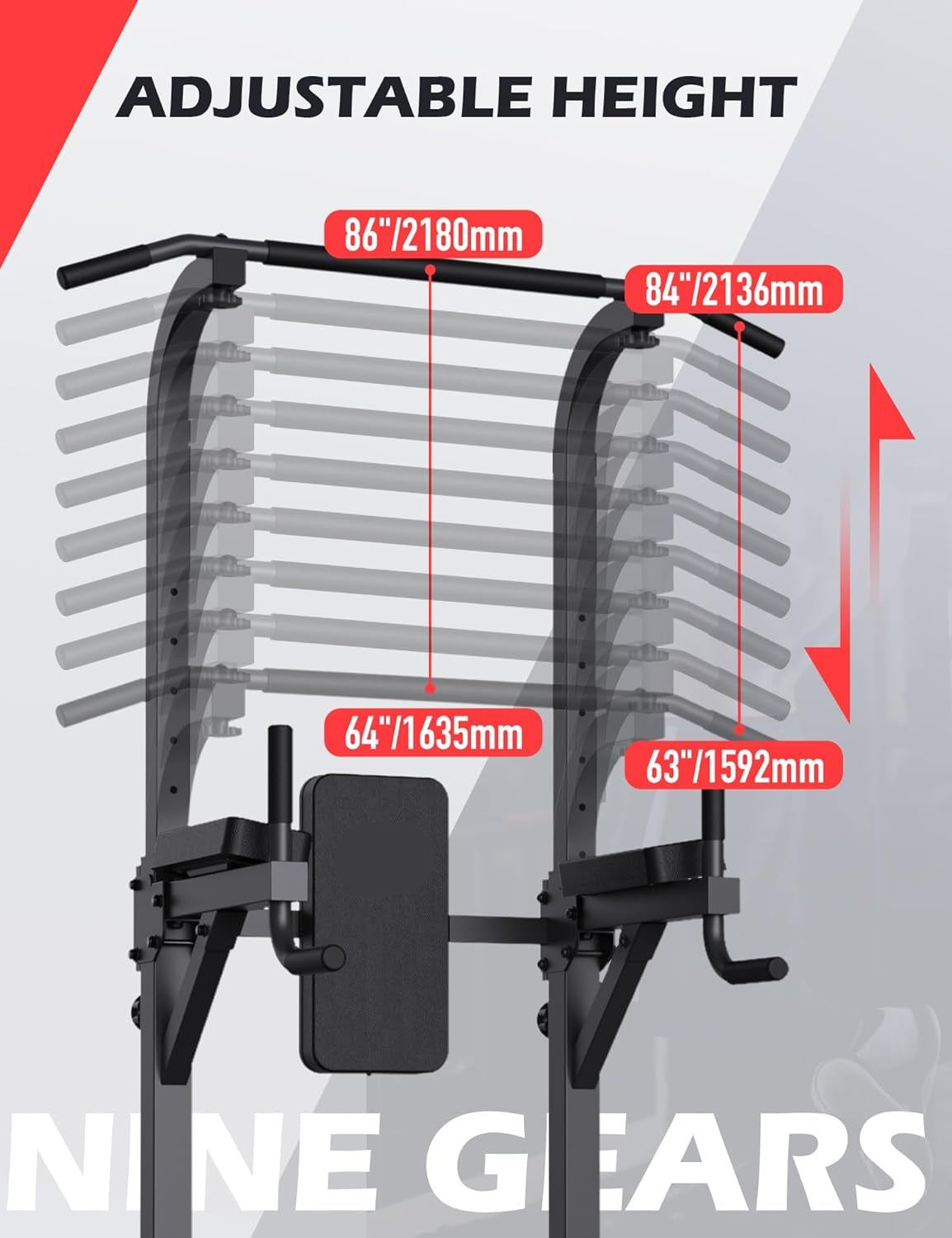 Pull Up Station - Dip Station - Dip Bars - Multifunctioneel - Instelbaar - Power Tower Fitness Station - Pull Up Bars - voor Huis - Gym -Krachttraining Apparatuur - 68.4 x 100 x  218 cm - Zwart