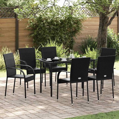 Stackable Garden Chairs Set of 6 Poly Rattan Black Balcony Chair Patio Chairs Dining Chairs for Patio Garden Balcony - QUORE