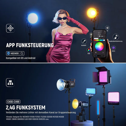RGB COB videolamp – Videolamp – Studiolamp – LED videolicht – Continu licht – 130 W – App en 2,4G bediening