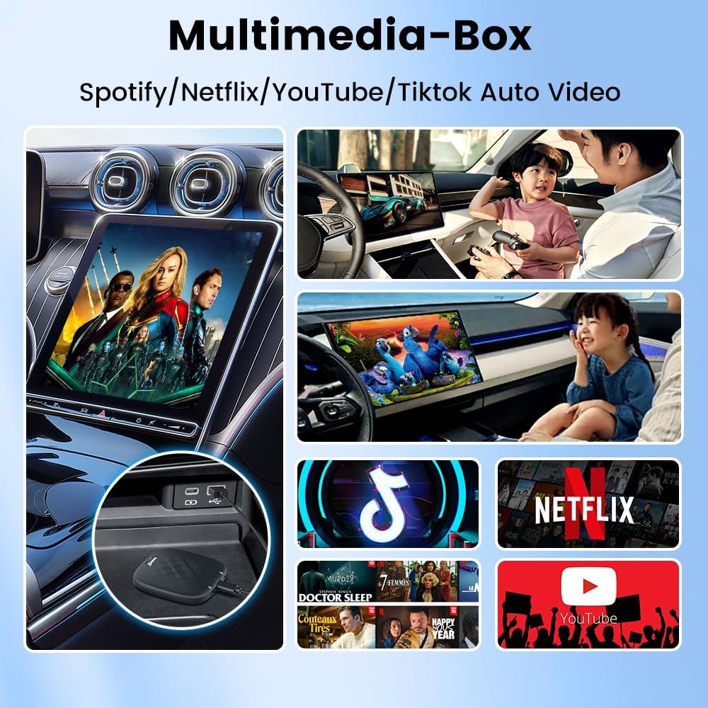 CarlinKit Multimedia 3 in1 AIBox Android 13.0 Systeem Draadloze CarPlay Adapter, voor Auto's met Wired CarPlay/Android Auto, Ondersteuning Netflix YouTube ect