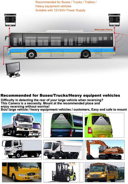 12V-24V 4Pin Omkeren Backup Achteruitrijsysteem 7 inch TFT LCD HD Monitor met Zonnescherm Beugel 2x 18LEDs IR Nachtzicht Waterdichte Reverse Camera voor RV/Bus/Trailer/Truck
