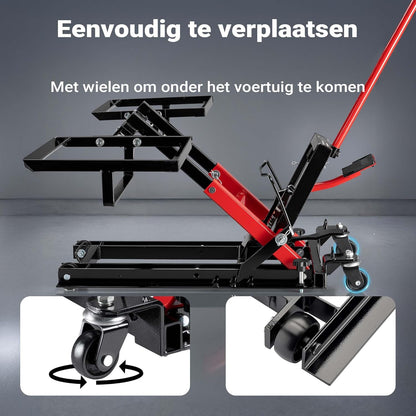Wiltec 3-in-1 hydraulische lift voor zitmaaiers en motorfietsen, motorlift tot 300 kg, machinekrik met een hefhoogte tot 53 cm, mobiele zitmaaierkrik voor grasmaaiers, motoren, ATV's