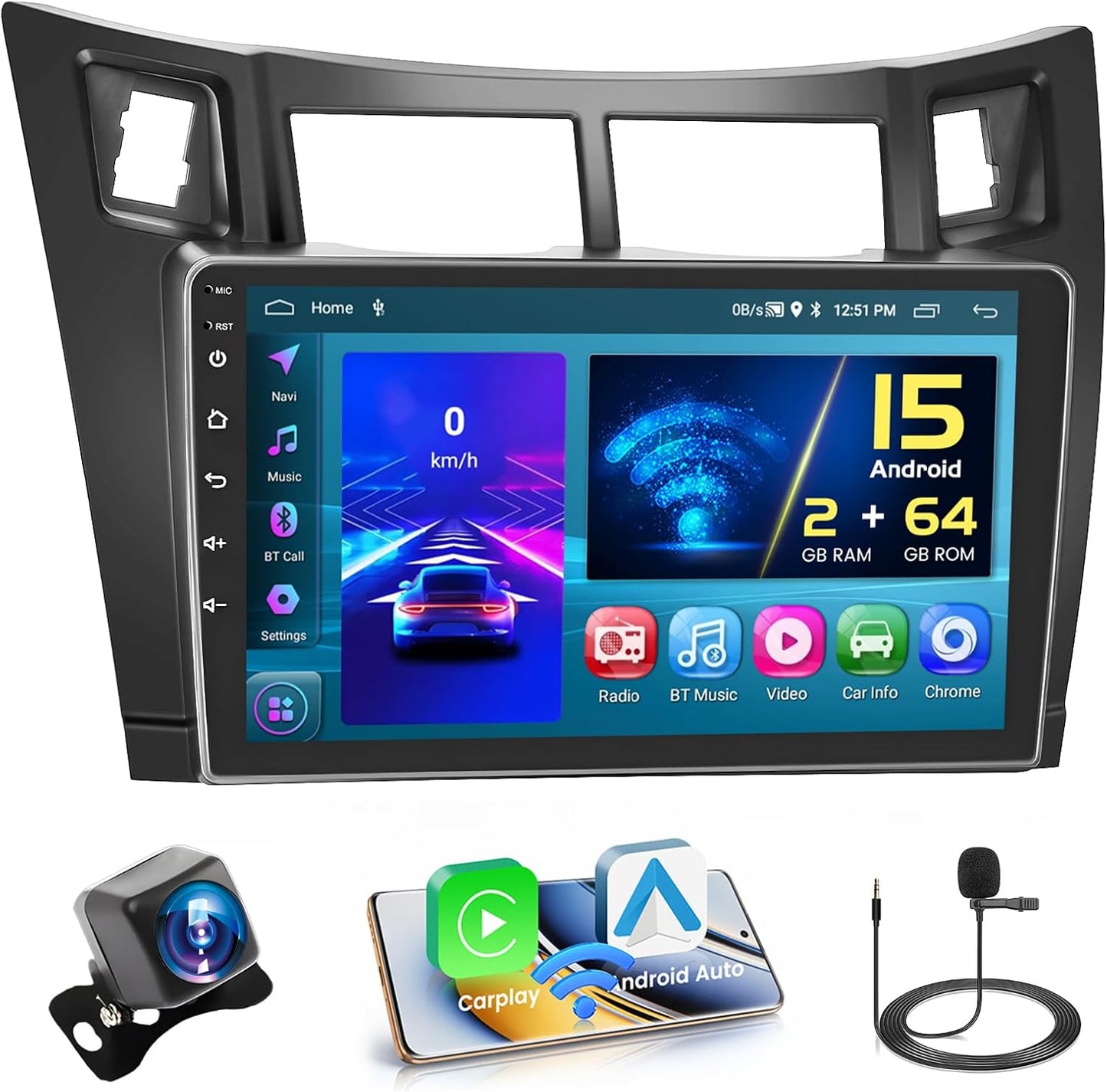 Android 13 Autoradio – Touchscreen Radio – Multimedia Systeem – Inbouw Stereo – Navigatie Systeem – 9 Inch HD Scherm – Draadloze CarPlay & Android Auto
