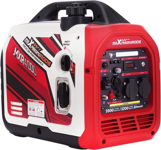maXpeedingrods Stroomgenerator, inverter, 3500 W, benzinegenerator, met gegevensbewaking via Bluetooth®-app, geschikt voor camper, outdoor camping, back-up voor thuis