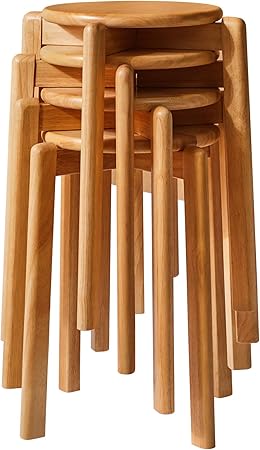 YMYNY 4 Pcs Solid Wood Round Stool, Shoes Change Stool, Dressing Stool, Small Stool, Stackable Stools for Living Room, Dining Room, Kitchen, Classroom, 27×27×45cm Natural Color HBD026N-4 - QUORE