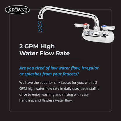 Krowne 10-410L - Commercial Series 10" Center Wall Mount Faucet, 10" Spout, Low Lead