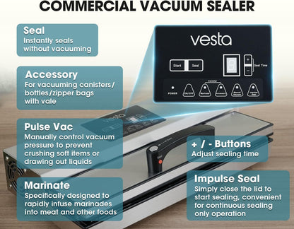 Vesta Precision Vac'n Seal Pro II Vacuümsealer - Slim afdichtingsontwerp, bediening op volle snelheid, moeiteloze zware werklast, gepatenteerde snijdooszakken, ontworpen en onderhouden in de VS
