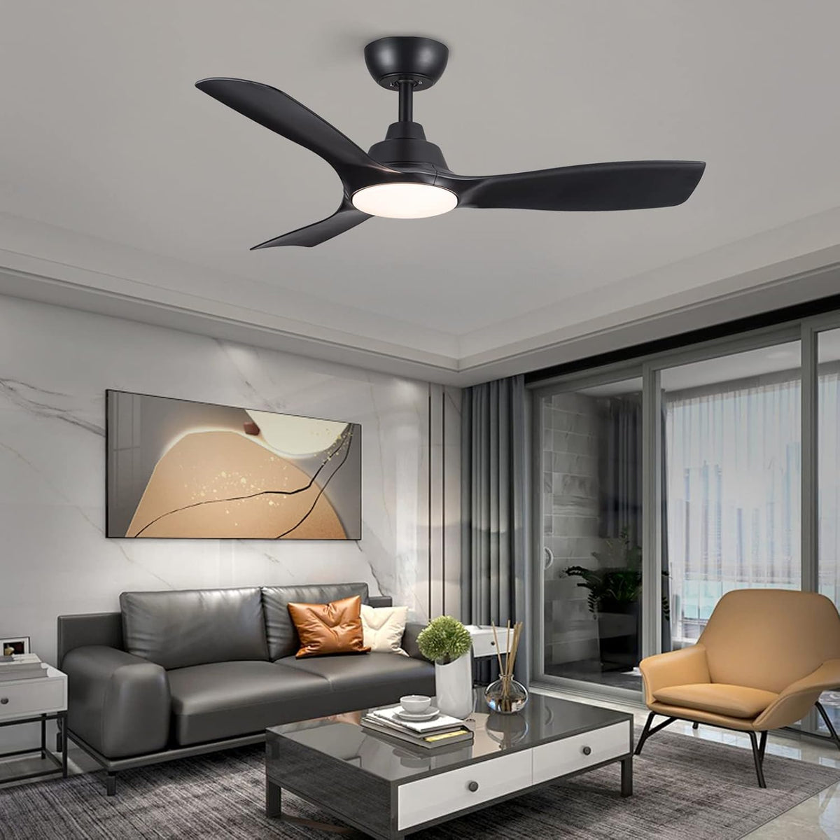 CJOY Plafondventilator Met Licht, Dimbare LED Plafondventilator met Verlichting 107cm, Moderne Plafondventilator met Verlichting, Zomer- en Wintermodi, 6 Windsnelheden, 3000K/4000K/6500K, Timer