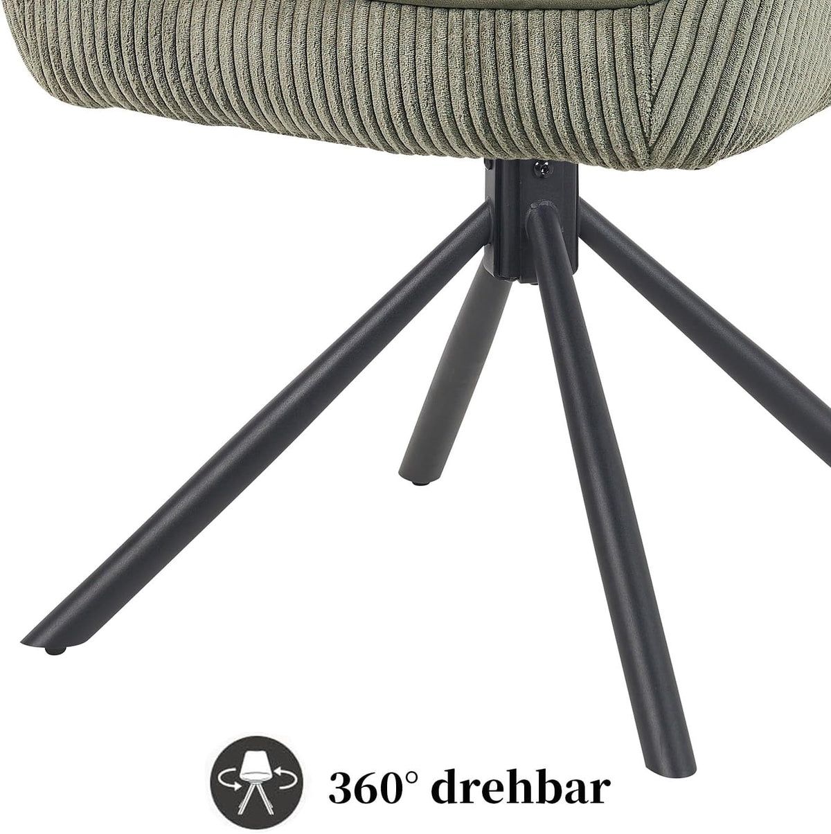 DUBI Möbel Dining Room Chairs Set of 2, 360° Swivel with Pocket Spring, High Seat Comfort, Load Capacity up to 150 kg, Cord Fabric Green, Robust Metal Cross Frame, Modern Design, Mika-Maya - QUORE