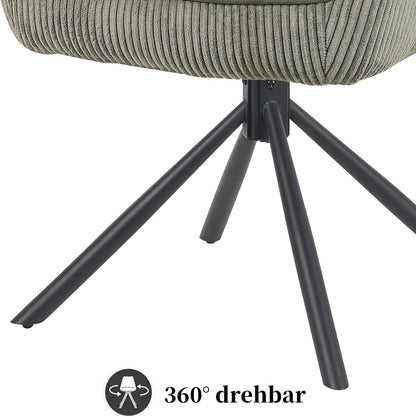 DUBI Möbel Dining Room Chairs Set of 2, 360° Swivel with Pocket Spring, High Seat Comfort, Load Capacity up to 150 kg, Cord Fabric Green, Robust Metal Cross Frame, Modern Design, Mika-Maya - QUORE