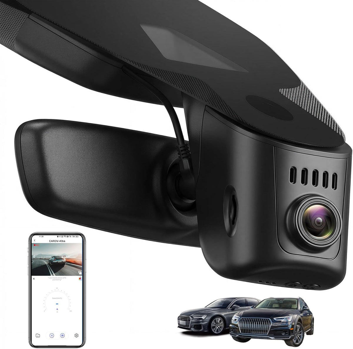 SIXWIN 4K dashcam, compatibel met Audi A4, A6, A3, A5, Q5, S4, S6, Q7, A8, S8, TT, A7, S5, Q3, S3, S7, RS3, RS5, RS6, e-tron, UHD 2160P wifi en app, autocamera, nachtzicht, G-sensor, loop-opname, 150°