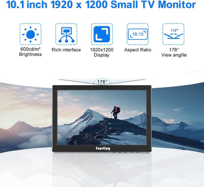 10 inch FHD kleine IPS Monitor LCD Scherm 1920x1200 60Hz 16:10 met BNC VGA AV Ingang Ingebouwde Lounspeakers voor CCTV Beveiligingscamera DVR PC STB Game Console