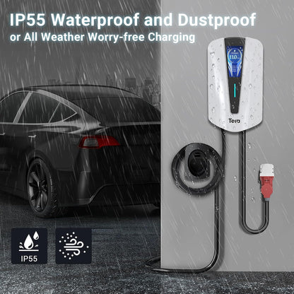 Tera EV Oplader Type 2 Wallbox: Oplaadstation Elektrisch Voertuig 11kW Driefasig, 16A 400V met Controleerbaar Digitaal Display, 7 Meter Oplaadkabel, Oplader Wandhouder voor EVs PHEVs