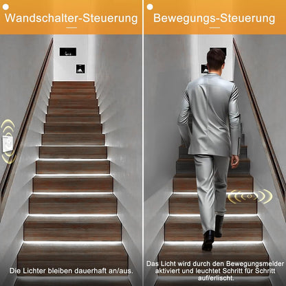 Intelligente led-traplichtset, 12 niveaus, bewegingsmelder, 2 x draadloze schakelaar, daglichtwit (6000 K), IP30, incl. voeding en verlengkabel