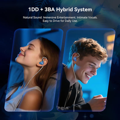 Yinyoo KBEAR SR8 IEM Oortelefoon, 1DD+3BA Hybrid Drivers In Ear Monitoren voor Muzikanten, HiFi Wired In Ear Oortelefoon Afneembare Kabel met 5N OFC, IEM's voor Gaming, Audiofiel en Live Performance
