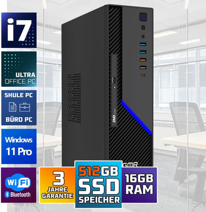 GMR Ultra SFF i7 Office PC, Business Office Computer, 16 GB RAM, 512 GB SSD M.2, DVD±RW, USB 3, Windows 11 Pro, wifi bluetooth