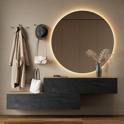 Planetmöbel Hallway furniture wardrobe wardrobe, 2 x 140 cm, gold oak - black charcoal, compact cabinet with flap as storage, wall cabinet hanging or standing, hall unit, entrance furniture - QUORE
